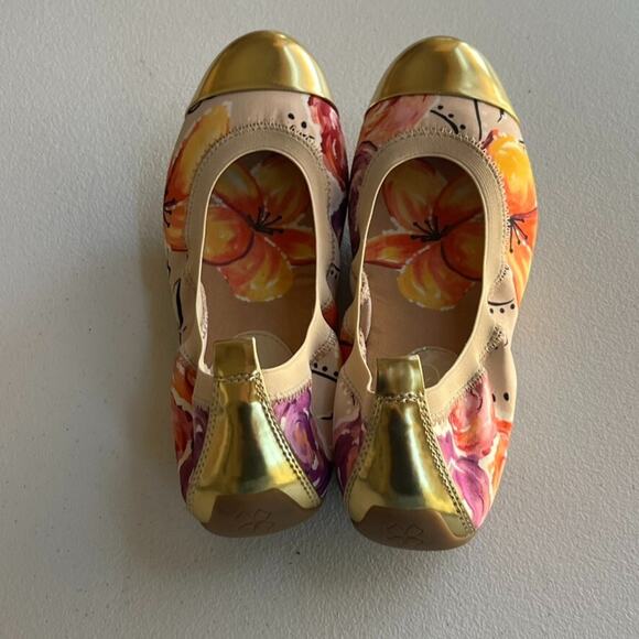 Naturalizer Flats Bromstad Shoes Womens Size 8.5 M Ursela Floral Gold Cap Toe - Picture 5 of 9